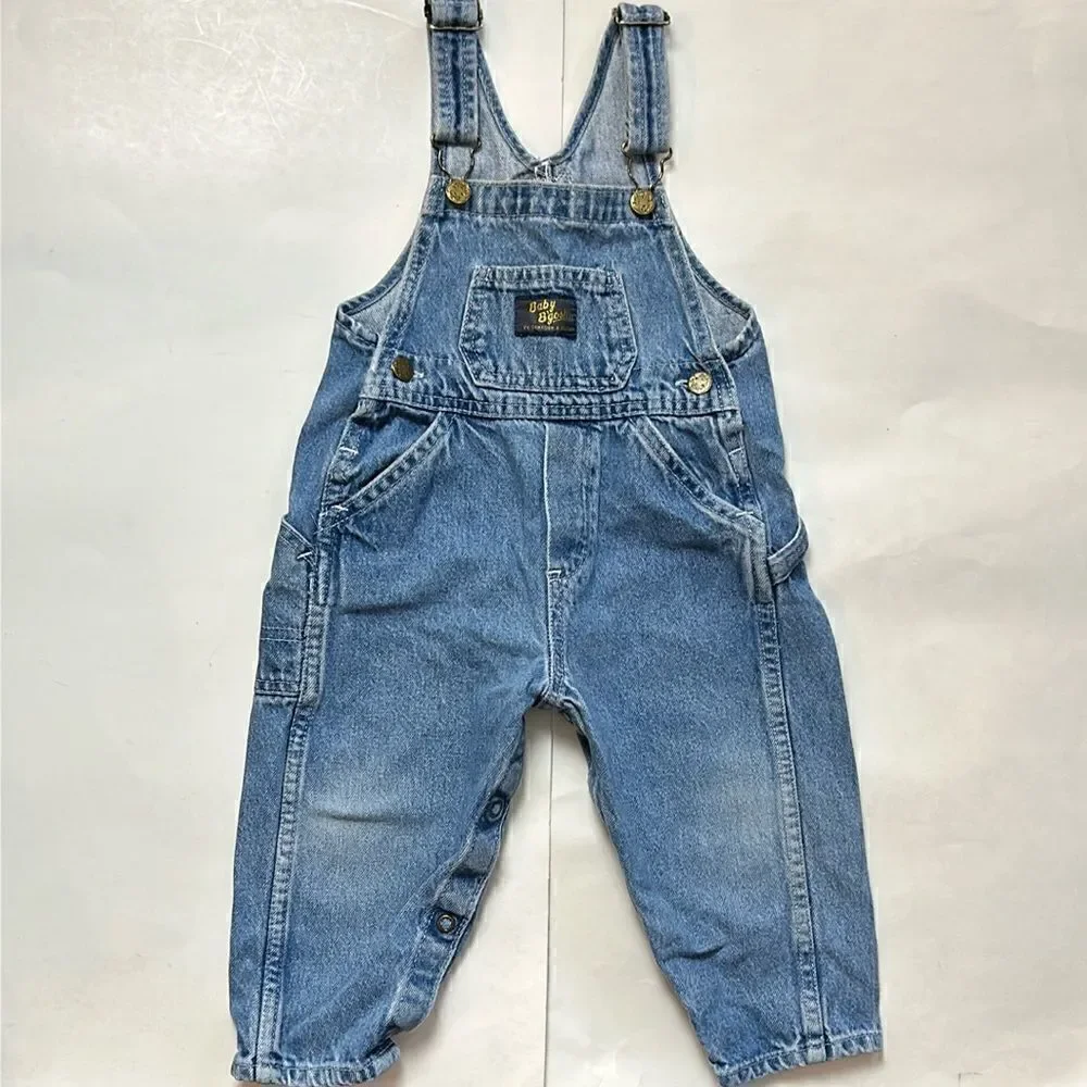 Vintage OshKosh B'Gosh bibs Overalls Toddler Size 24 M Distressed Faded Denim
